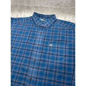 Ariat Pro Series Button Down Shirt Men Large Blue Brown Plaid Long Sleeve